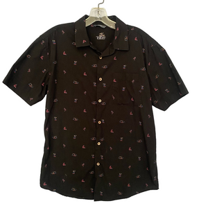 Men’s short sleeve Black Shirt with Palm Trees & Sailboats | Size Medium Bohio